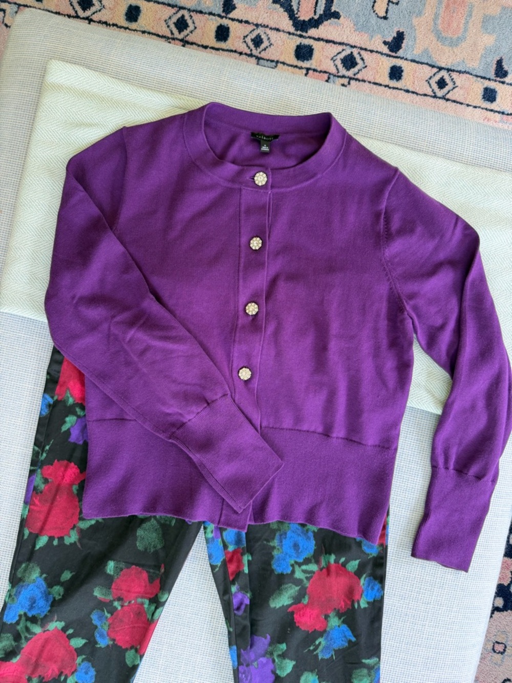 Talbots Purple Crewneck Cardigan with Decorative Buttons